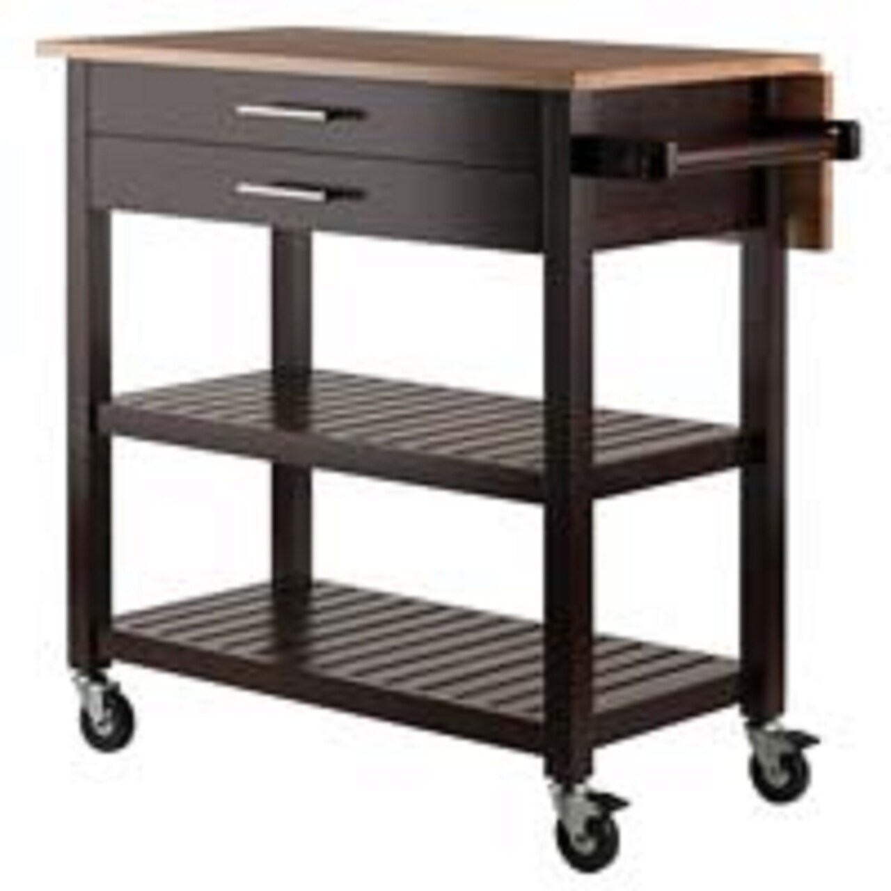 Contemporary Home Living 34.25” Brown and Beige Langdon Kitchen Cart with Two Drawers and Two Slatted Shelves